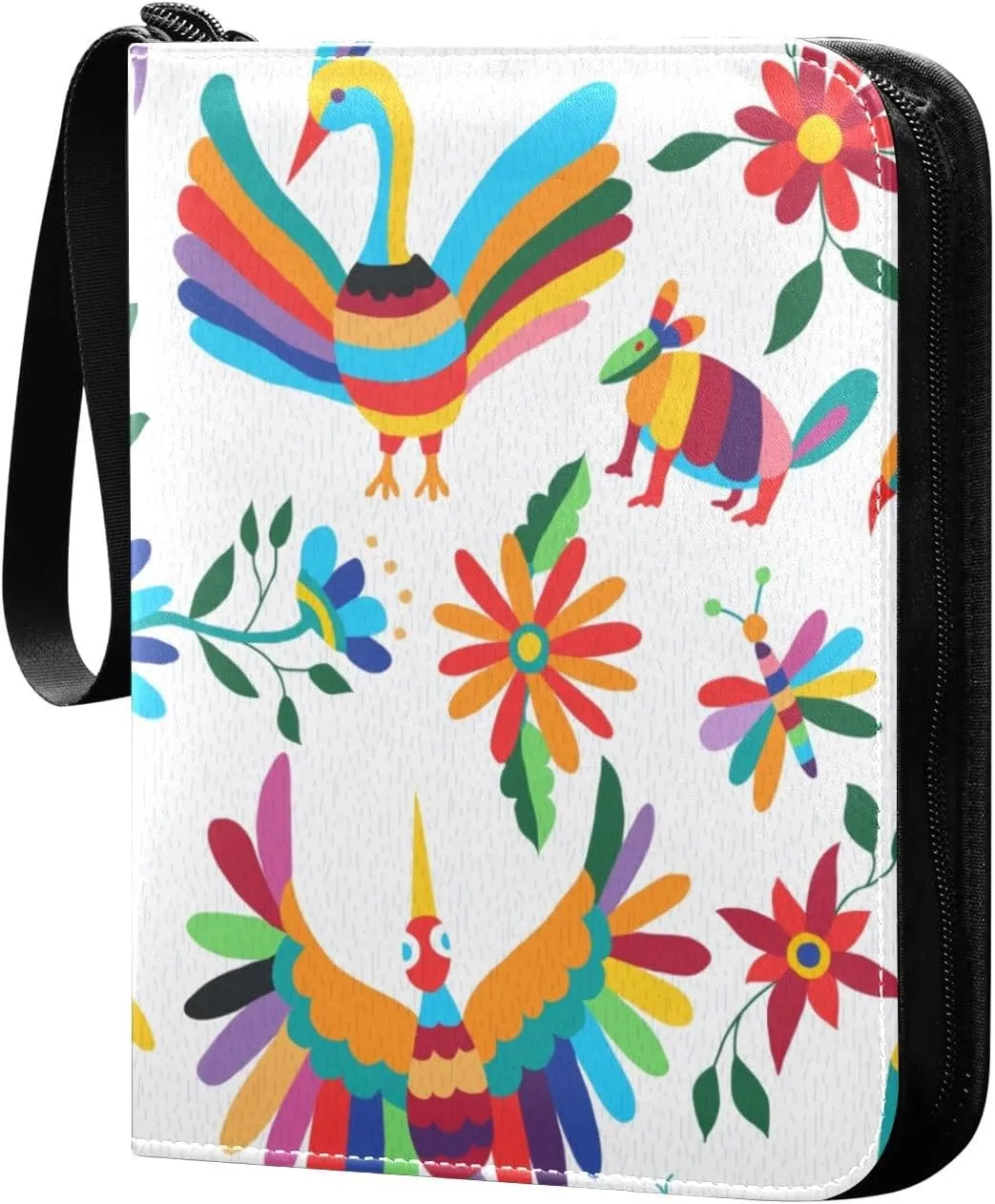 4 Pocket Card Binder Mexican Colorful Animals Flowers Trading Card Album with 50 Removable Sleeves Fits 400 Cards