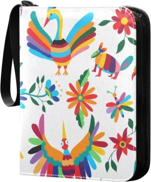 4 Pocket Card Binder Mexican Colorful Animals Flowers Trading Card Album with 50 Removable Sleeves Fits 400 Cards