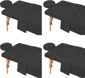 4 Sets Microfiber Massage Table Sheets Set 3 Piece Set Includes Premium Massage Table Cover Fitted Sheet and Fitted Face Rest Cover (Black)