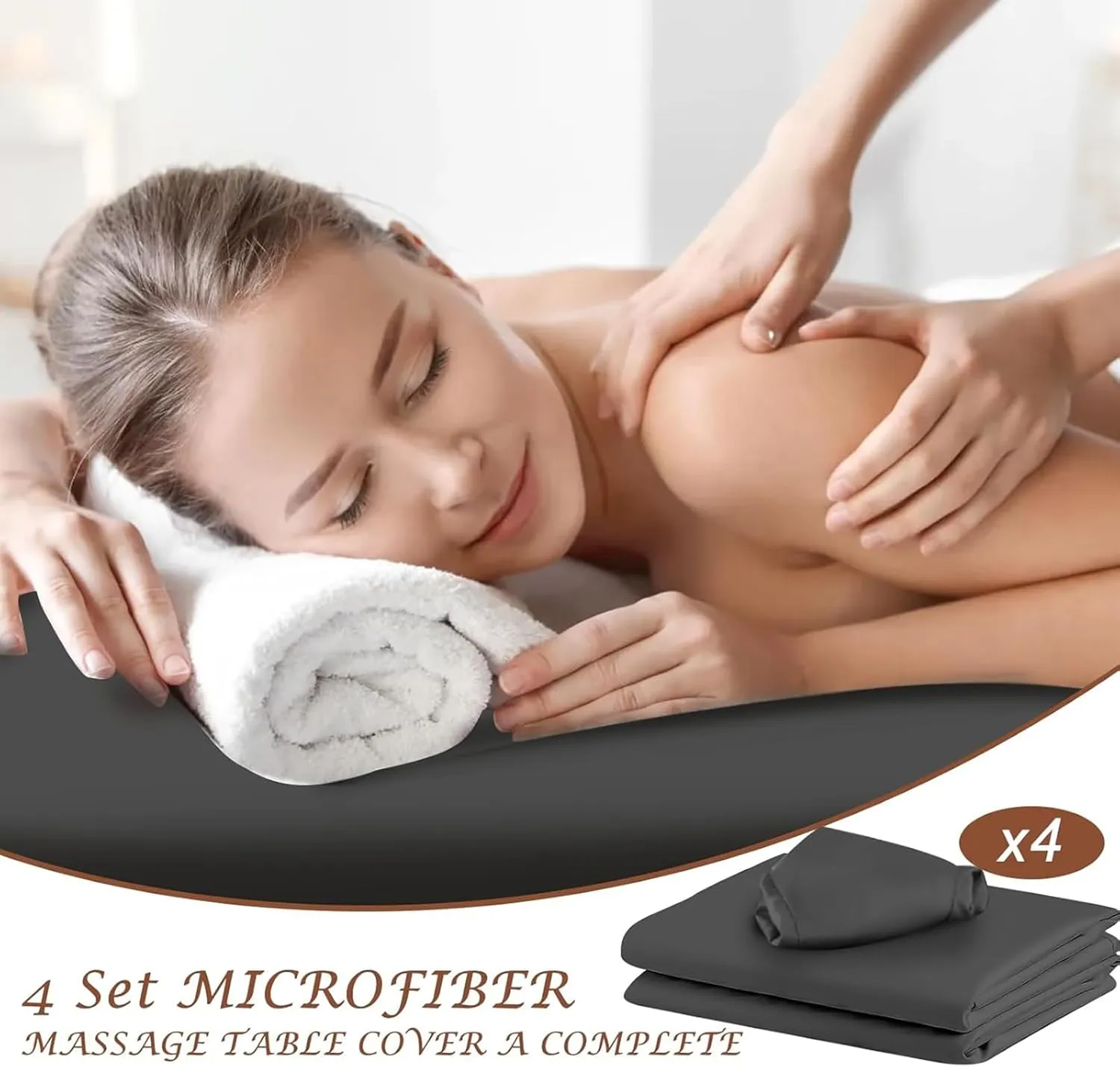 4 Sets Microfiber Massage Table Sheets Set 3 Piece Set Includes Premium Massage Table Cover Fitted Sheet and Fitted Face Rest Cover (Black)