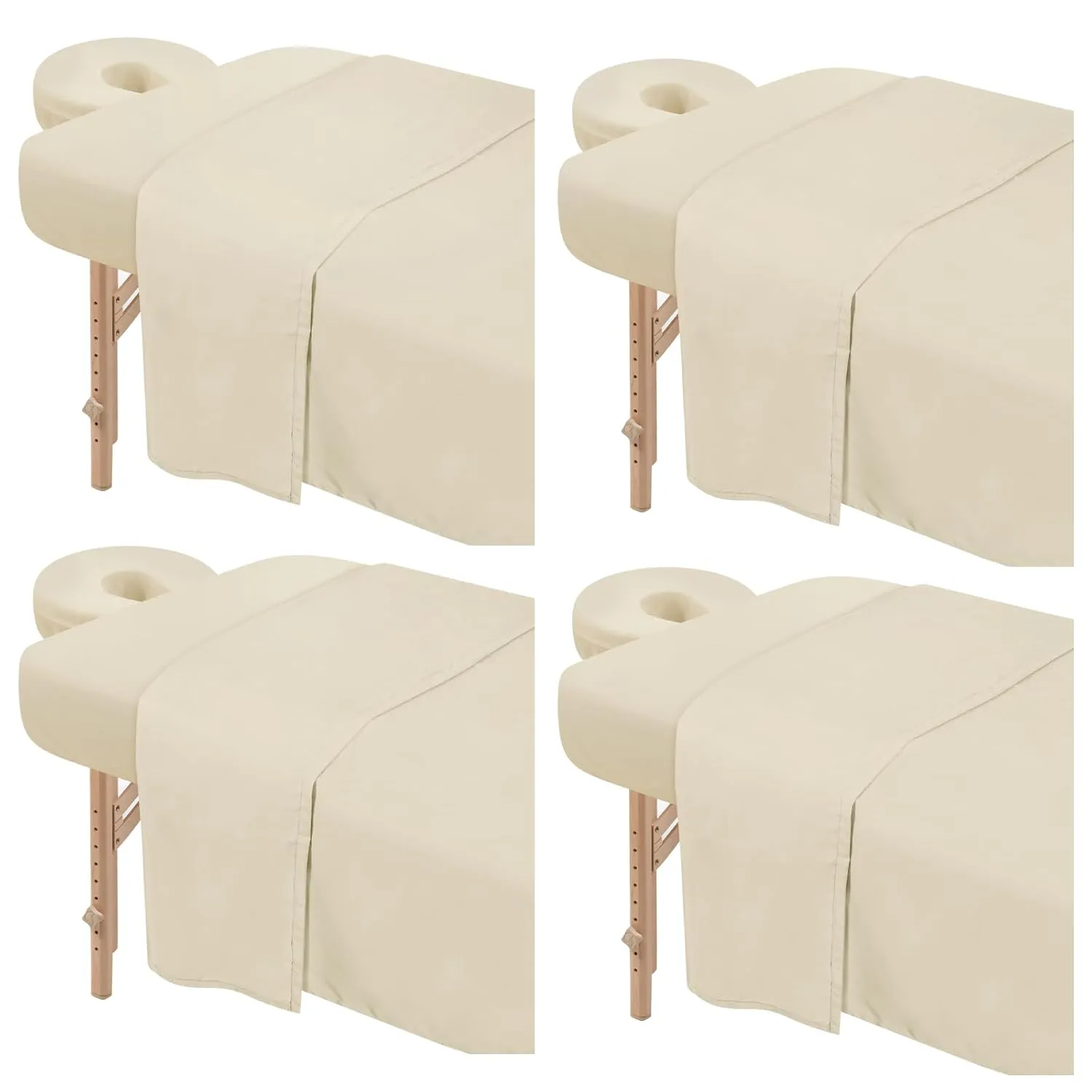 4 Sets Premium Microfiber Massage Table Sheets Set 3 Piece Set Includes Massage Table Cover Fitted Sheet and Fitted Face Rest Cover, Beige