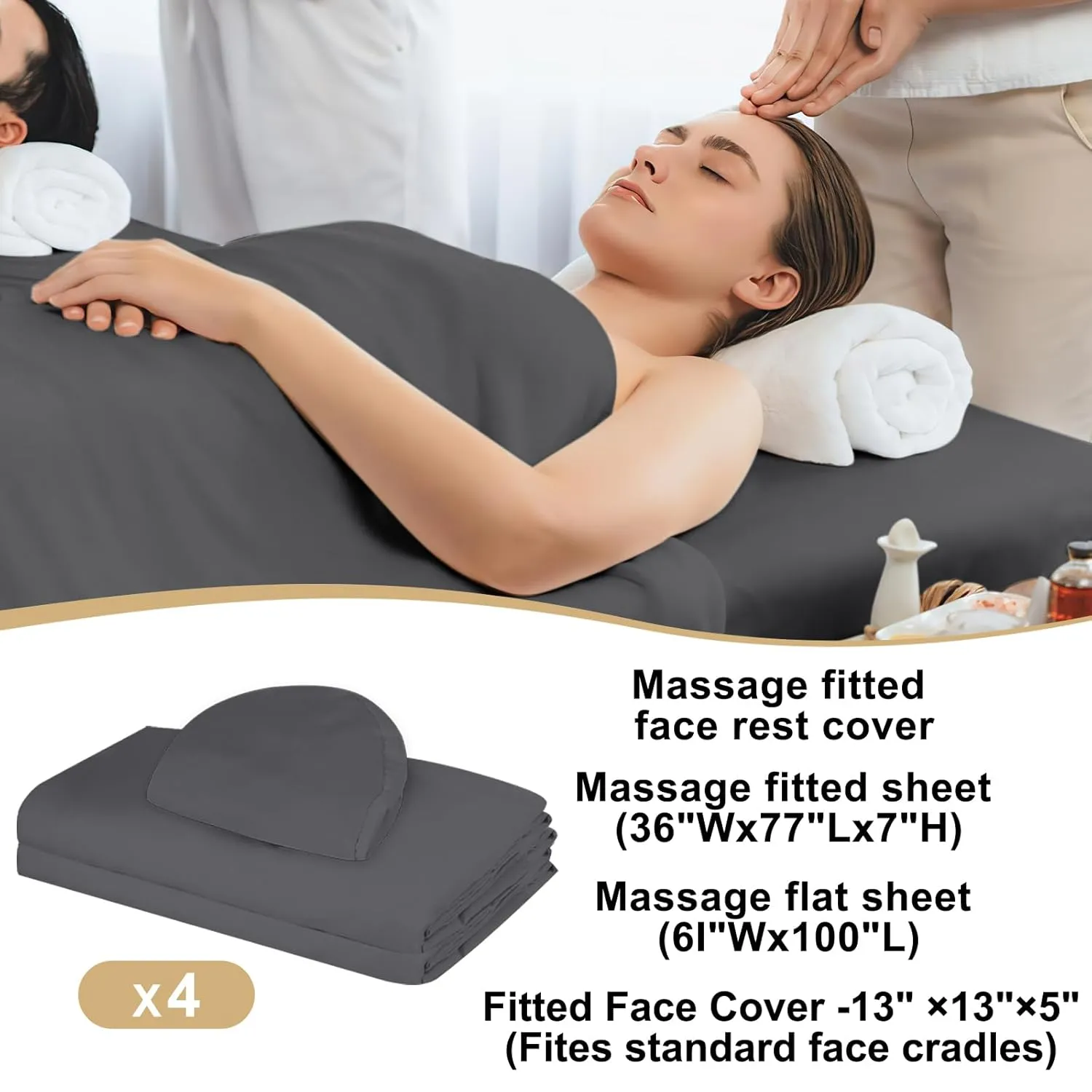4 Sets Premium Microfiber Massage Table Sheets Set 3 Piece Set Includes Massage Table Cover Fitted Sheet and Fitted Face Rest Cover, Gray