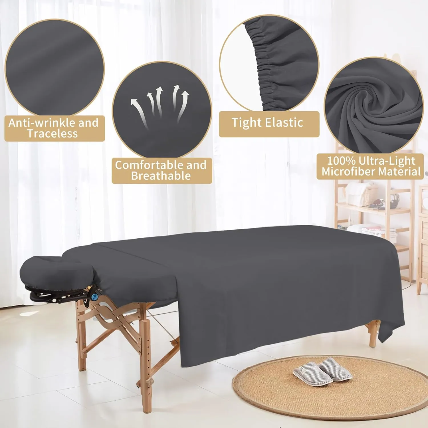 4 Sets Premium Microfiber Massage Table Sheets Set 3 Piece Set Includes Massage Table Cover Fitted Sheet and Fitted Face Rest Cover, Gray