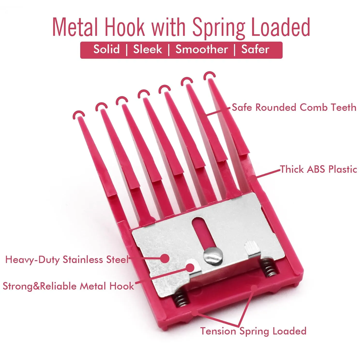 4 Sizes Professional Universal Animal Clipper Replacement Attachment Guard Guide Combs 1/8" 1/4" 3/8" 1/2" Compatible with Oster A5 Style Classic 76 Andis AG, BG Wahl KM Series Pet Clippers (Fuchsia)