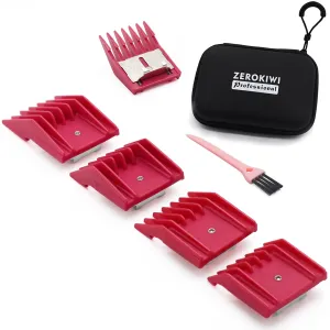 4 Sizes Professional Universal Animal Clipper Replacement Attachment Guard Guide Combs 1/8" 1/4" 3/8" 1/2" Compatible with Oster A5 Style Classic 76 Andis AG, BG Wahl KM Series Pet Clippers (Fuchsia)