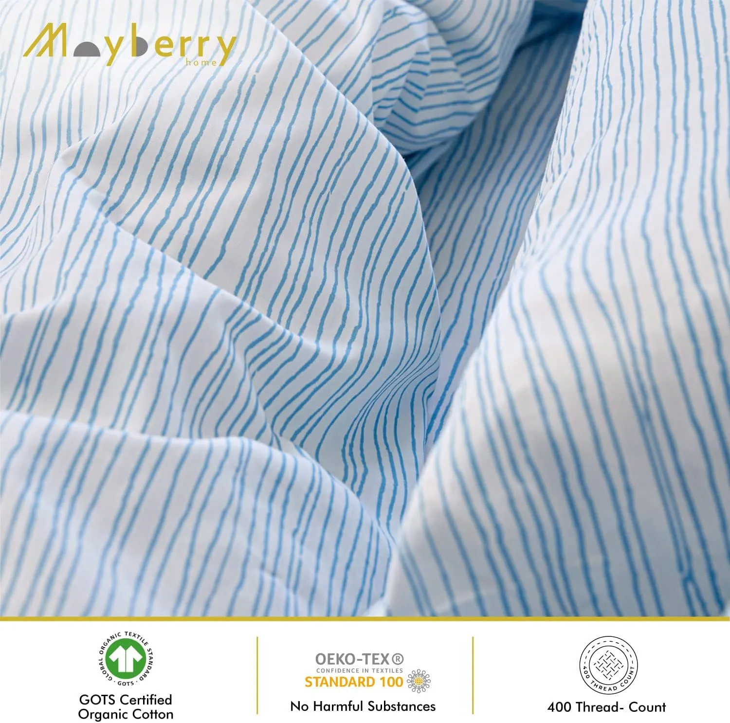 400 Thread Count Sateen Sheet Set 100% Organic Cotton-GOTS Certified Oeko TEX Certified - Fitted Sheet, Flat Sheet, 2 Pillowcases-Best Organic Sheet Set (Lake Norman, Queen)