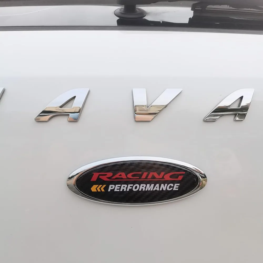 4.5 inch Racing Performance Carbon Fiber Hood Emblem Rear Tailgate Badge Sticker for Ford Compatible with Ford Mondeo/Fox/Sharp World/ F150 F250 F350 99 00 01 02 03 04 (Sliver Base, 4.5 inches)