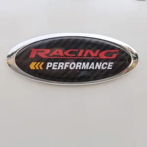 4.5 inch Racing Performance Carbon Fiber Hood Emblem Rear Tailgate Badge Sticker for Ford Compatible with Ford Mondeo/Fox/Sharp World/ F150 F250 F350 99 00 01 02 03 04 (Sliver Base, 4.5 inches)