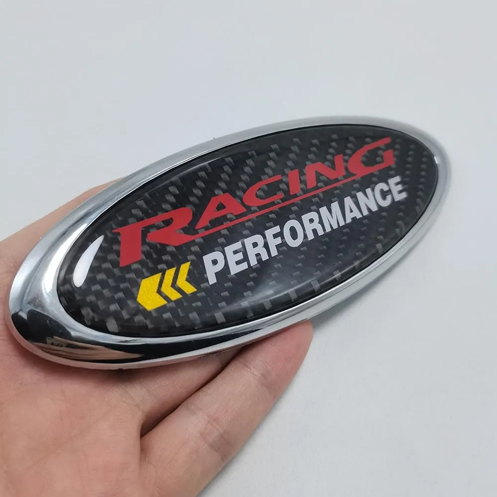 4.5 inch Racing Performance Carbon Fiber Hood Emblem Rear Tailgate Badge Sticker for Ford Compatible with Ford Mondeo/Fox/Sharp World/ F150 F250 F350 99 00 01 02 03 04 (Sliver Base, 4.5 inches)