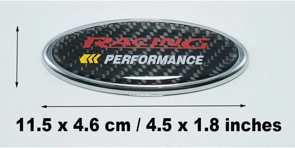 4.5 inch Racing Performance Carbon Fiber Hood Emblem Rear Tailgate Badge Sticker for Ford Compatible with Ford Mondeo/Fox/Sharp World/ F150 F250 F350 99 00 01 02 03 04 (Sliver Base, 4.5 inches)