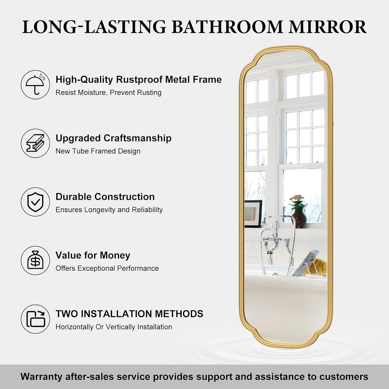 48"x16" Gold Door Mirror Full Length Over The Door with Non-Rusting Metal Frame, Modern Full Body Mirror Bedroom Closet Bathroom