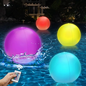 4 Pack Light-Up Beach Balls - 12" Glow-in-the-Dark Pool Toys with 16 Colors & 4 Lighting Modes - Inflatable Floating Balls for Kids' Indoor/Outdoor Fun, Swimming Pool Games and Party Decorations