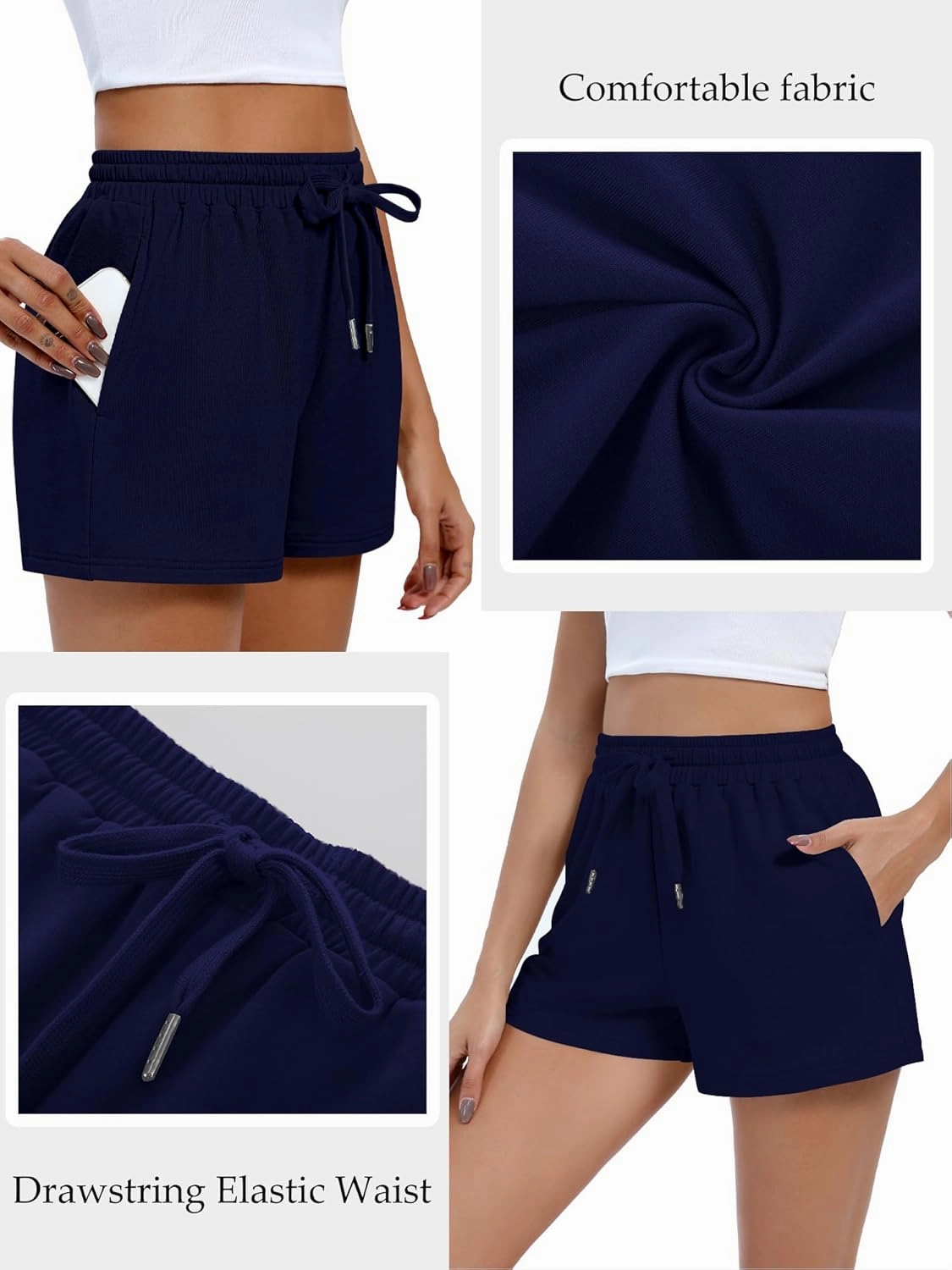4 Pack Women's Sweat Shorts Casual Summer High Waisted Drawstring Athletic Comfy Shorts with Pockets Lightweight