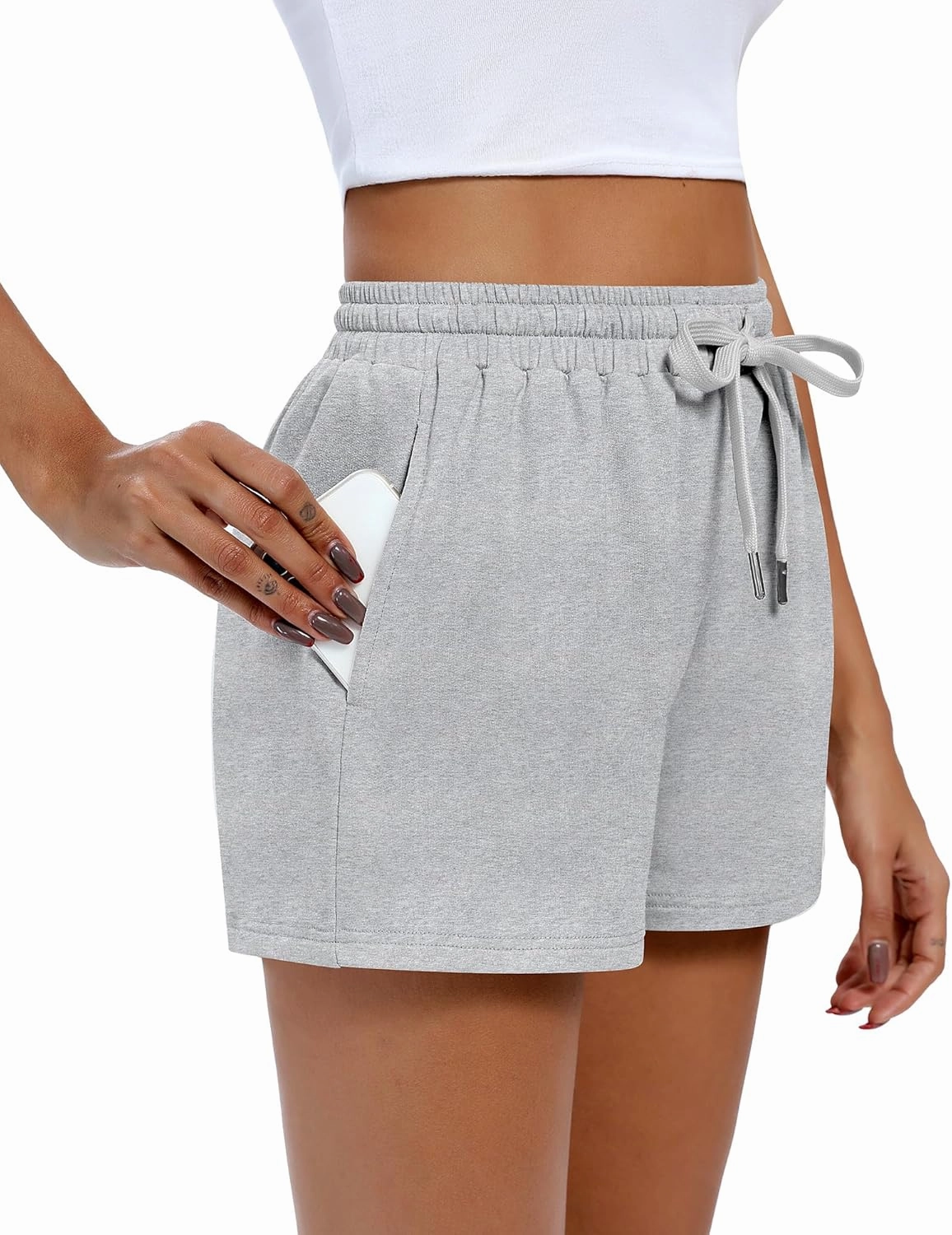 4 Pack Women's Sweat Shorts Casual Summer High Waisted Drawstring Athletic Comfy Shorts with Pockets Lightweight