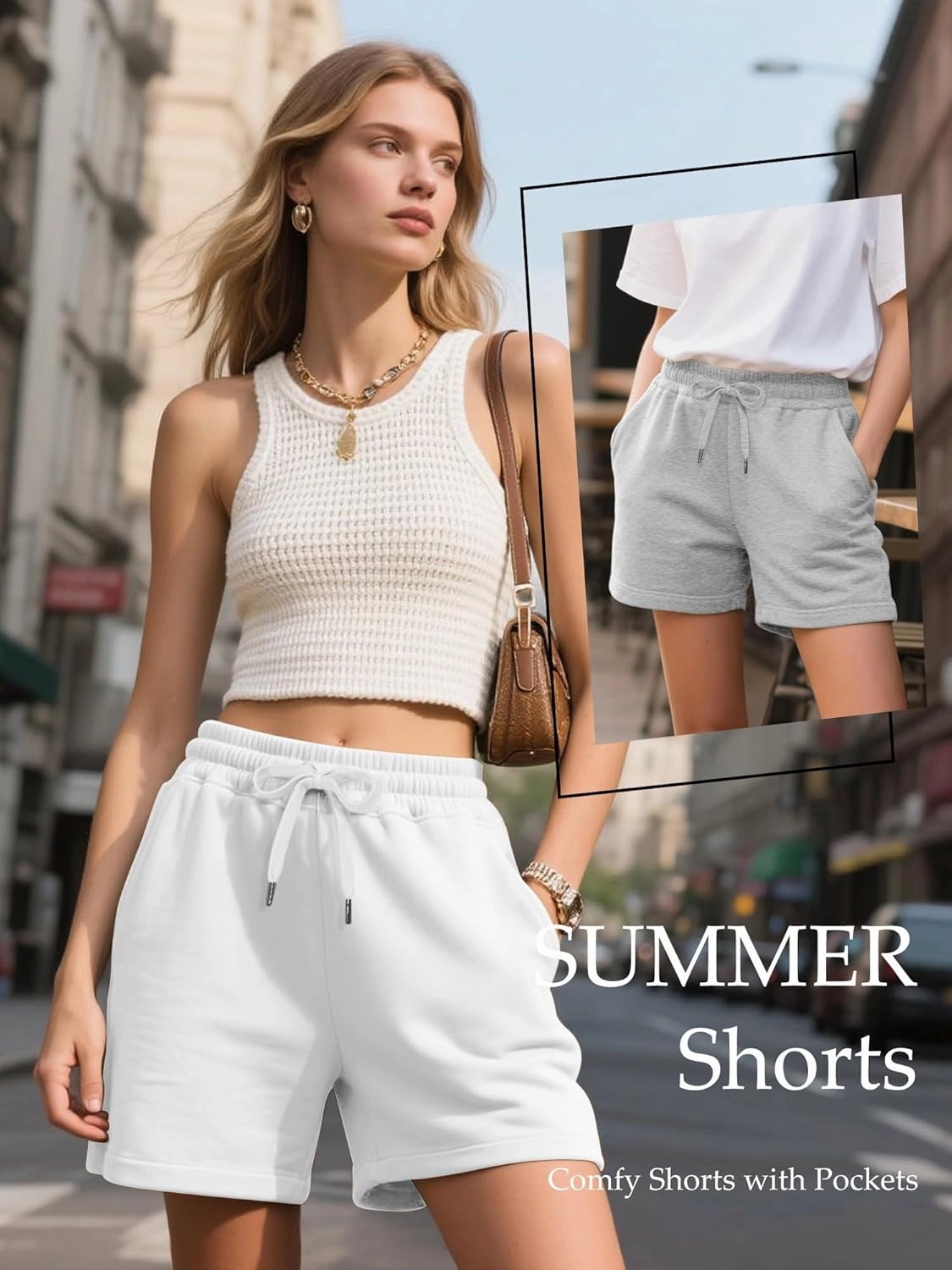 4 Pack Women's Sweat Shorts Casual Summer High Waisted Drawstring Athletic Comfy Shorts with Pockets Lightweight