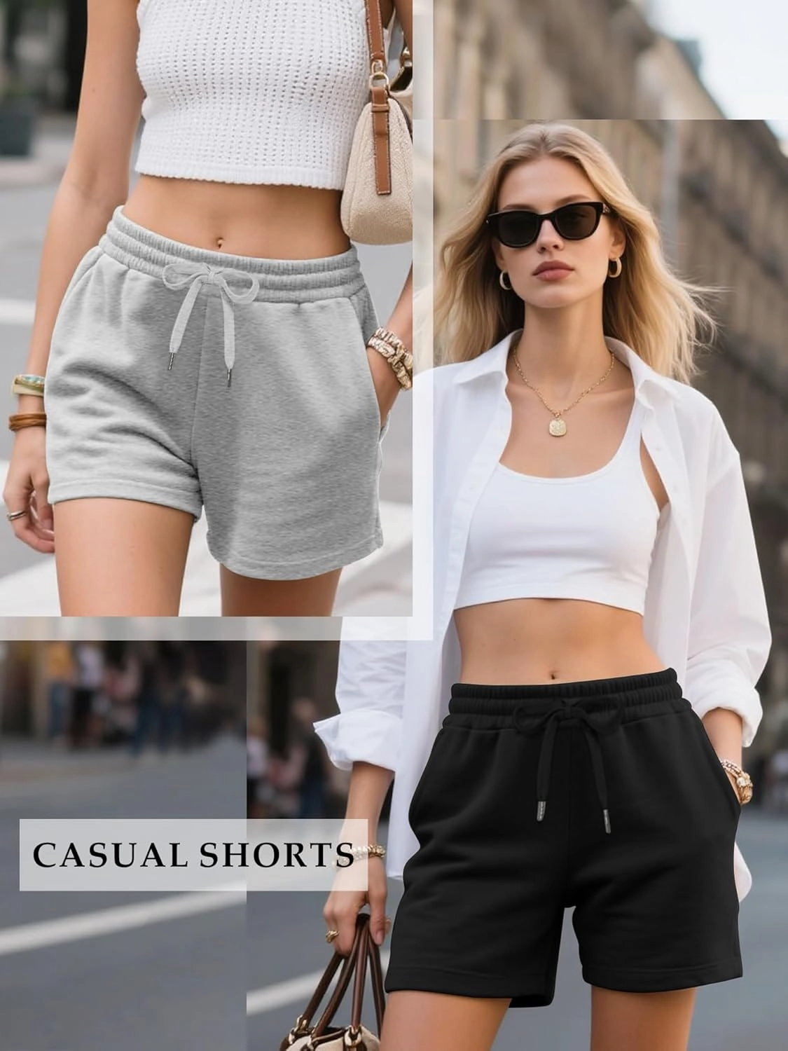 4 Pack Women's Sweat Shorts Casual Summer High Waisted Drawstring Athletic Comfy Shorts with Pockets Lightweight