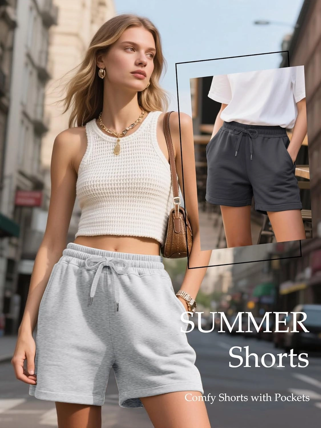 4 Pack Women's Sweat Shorts Casual Summer High Waisted Drawstring Athletic Comfy Shorts with Pockets Lightweight