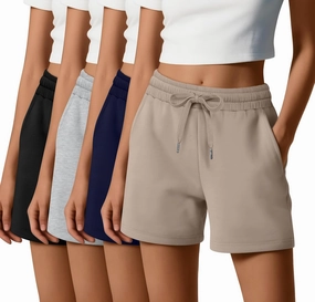4 Pack Women's Sweat Shorts Casual Summer High Waisted Drawstring Athletic Comfy Shorts with Pockets Lightweight