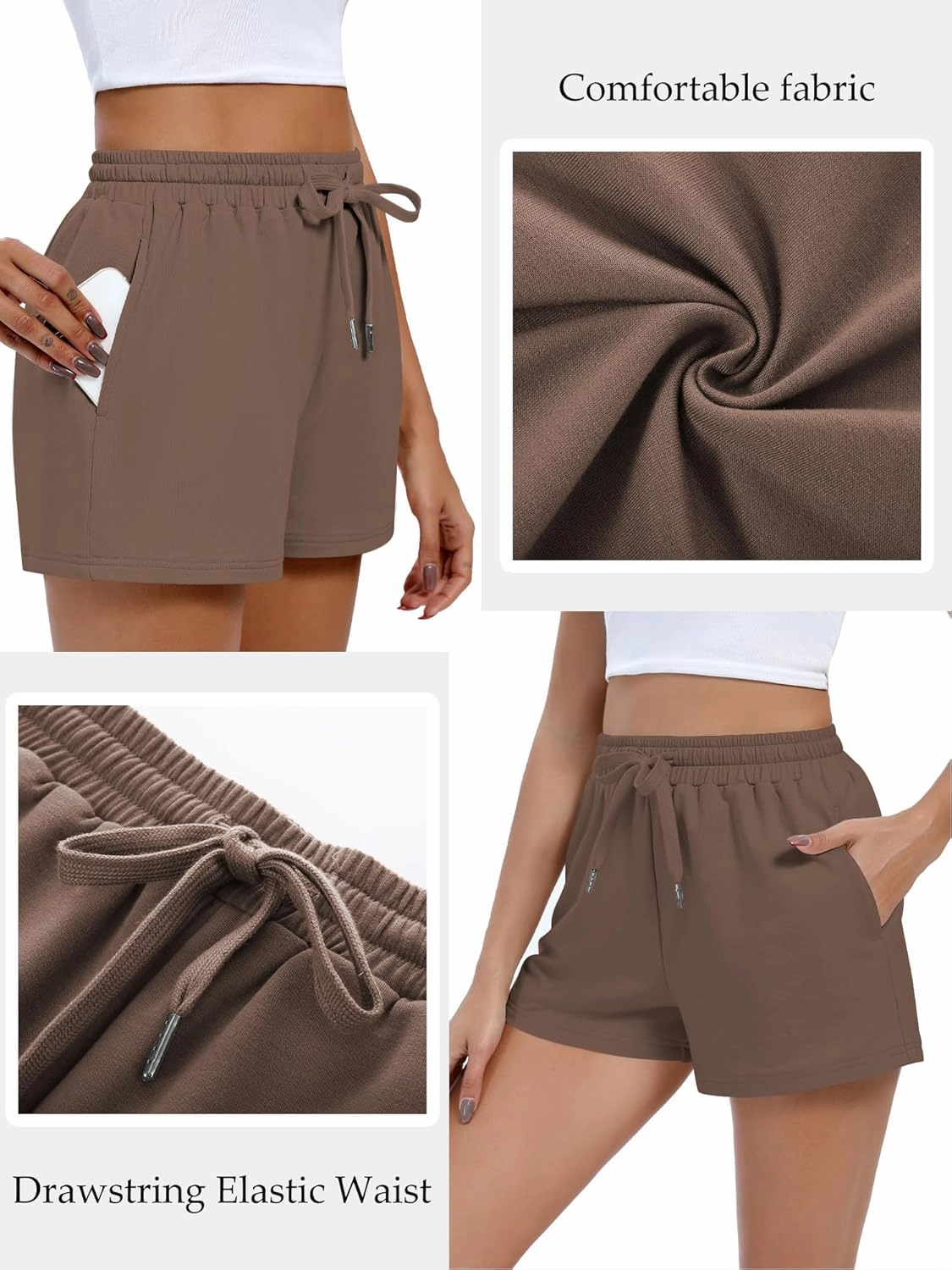 4 Pack Women's Sweat Shorts Casual Summer High Waisted Drawstring Athletic Comfy Shorts with Pockets Lightweight