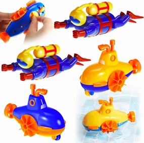 4 Pieces Diver Toys Set Swimming Windup Bathtub Toys for Kids Floating Submarine Fun Wind up Scuba Diver for Swimming Pool Underwater Party Favors for Boys and Girls