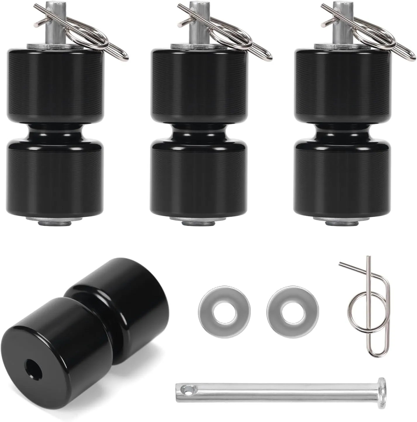 4Pcs Aluminum Alloy Rollers Pins Washers Rings Black with EZ Spring Clips Compatible with Gorilla Lift Trailer Gate Assist,Compatible with Trailer Tailgate Lift Assist Rollers Kit