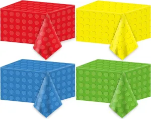4PCS Building Blocks Party Tablecloth Building Blocks Theme Birthday Party Decorations Disposable Plastic Table Cover for Kids Birthday Baby Shower Party Decorations Supplies 54×108inches