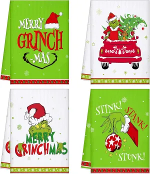 4Pcs Christmas Kitchen Towels Decor - Hand Towel Dish Set Decorations for Bathroom Holiday Home