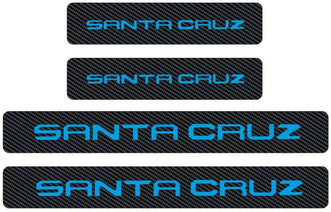 4Pcs Santa Cruz Door Sill Protector Reflective 4D Carbon Fiber Sticker Decoration Door Entry Guard Door Sill Scuff Plate Stickers Accessories Compatible with Hyundai Santa Cruz (Blue)