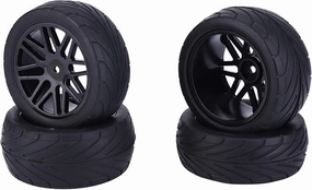 4Pcs 1/10 Universal RC Car Wheels Tires with Clear Concave Convex Lines for 1/10 Remote Control Climbing Vehicle (Black)