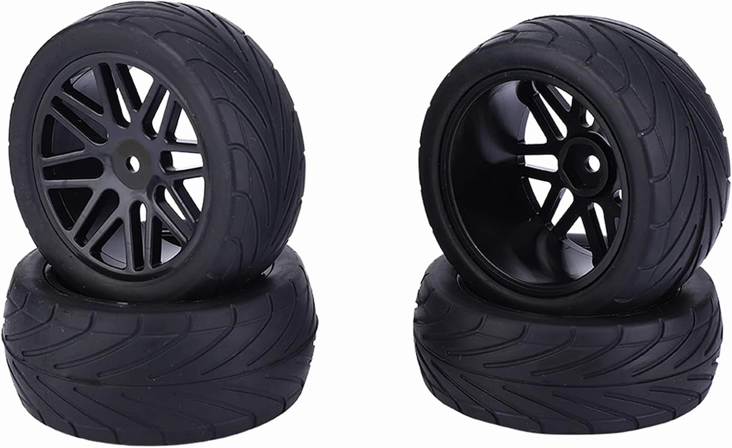 4Pcs 1/10 Universal RC Car Wheels Tires with Clear Concave Convex Lines for 1/10 Remote Control Climbing Vehicle (Black)