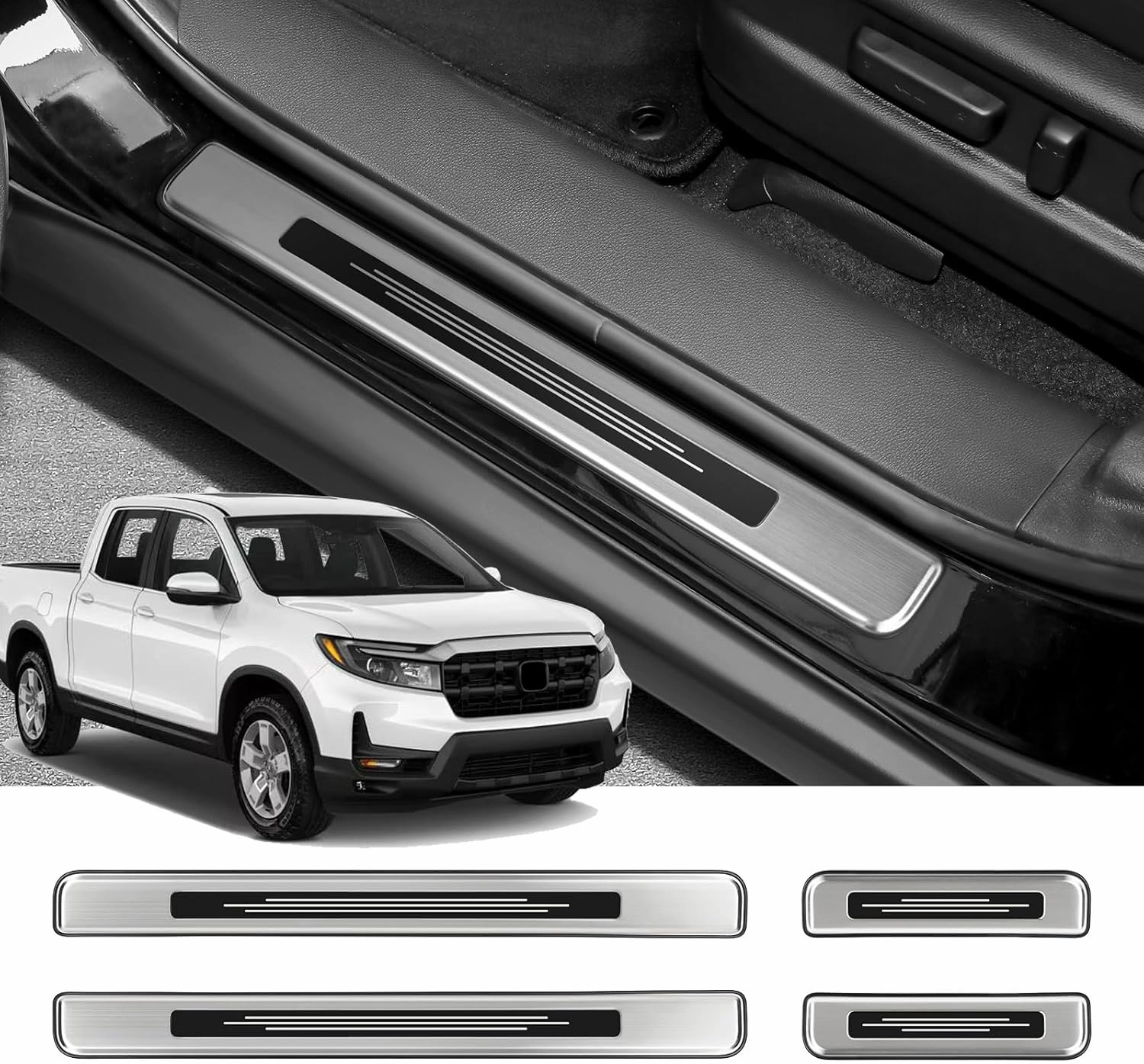4PCS Door Sill Protector for Honda Ridgeline 2005-2025 Accessories Stainless Steel Front and Rear Door Car Pedal Kick Protection (Silver Brushed)