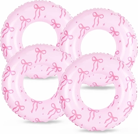 4Pcs Pink Bow Inflatable Pool Floats Cute Bowknot Swim Tubes Preppy Coquette Swim Rings for Summer Beach Swimming Party Toys