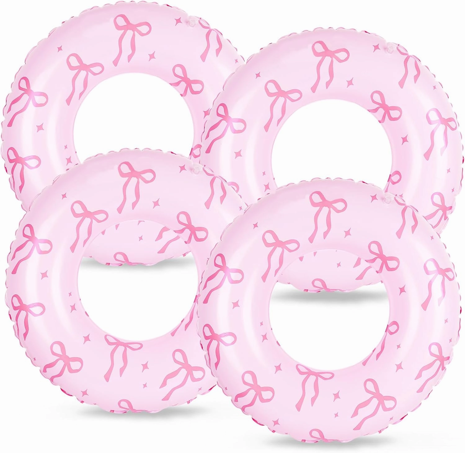 4Pcs Pink Bow Inflatable Pool Floats Cute Bowknot Swim Tubes Preppy Coquette Swim Rings for Summer Beach Swimming Party Toys