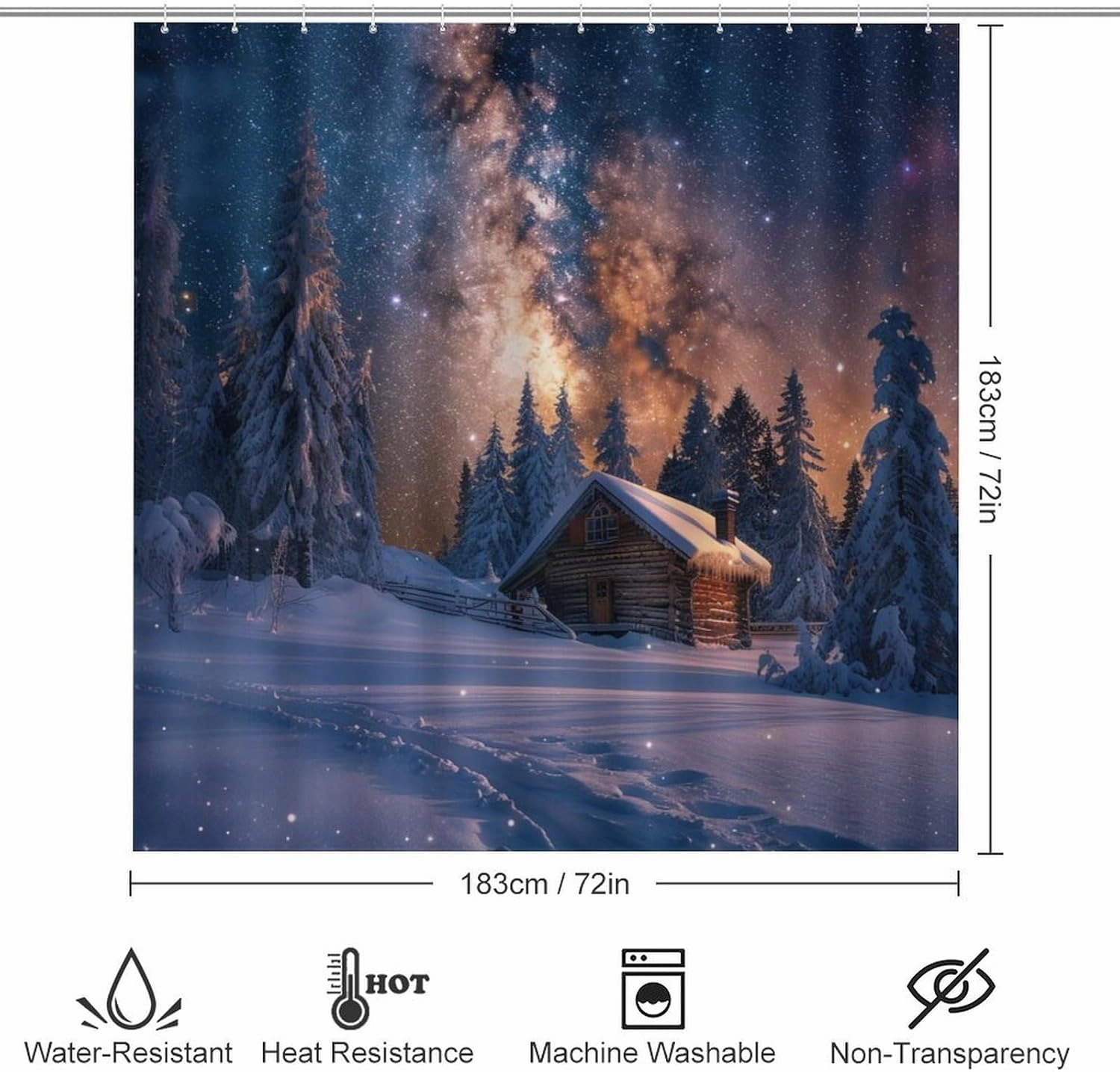 4Pcs Winter Cabin Jungle Shower Curtain Set with Rugs, Toilet Lid Cover and Bath Mat, Fantasy Galaxy Starry Scenery Bathroom Curtains Decor Shower Curtains, 72" x 72"