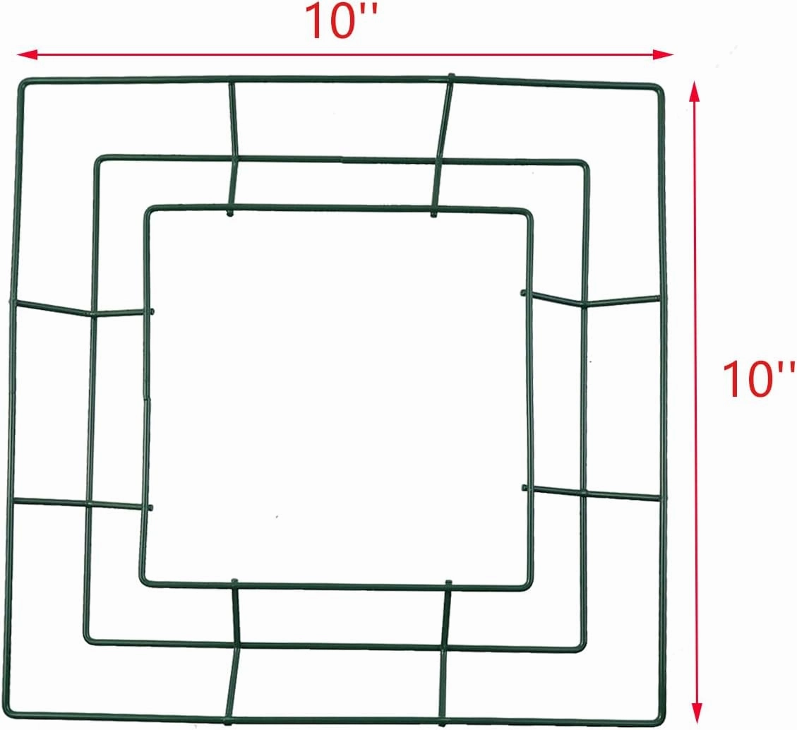4pcs Wire Wreath Metal Wreath Form for Crafts Floral 9.9 Inch Square Wire Wreath Making Rings for Christmas, Parties, Green, 25cm/Square