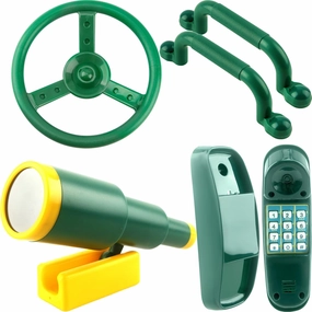 5 Pack Kids Playground Accessories Set Swingset Steering Wheel Plastic Telescope Safety Handles Telephone Toy for Outdoor Playhouse Playset (Color Set 1)