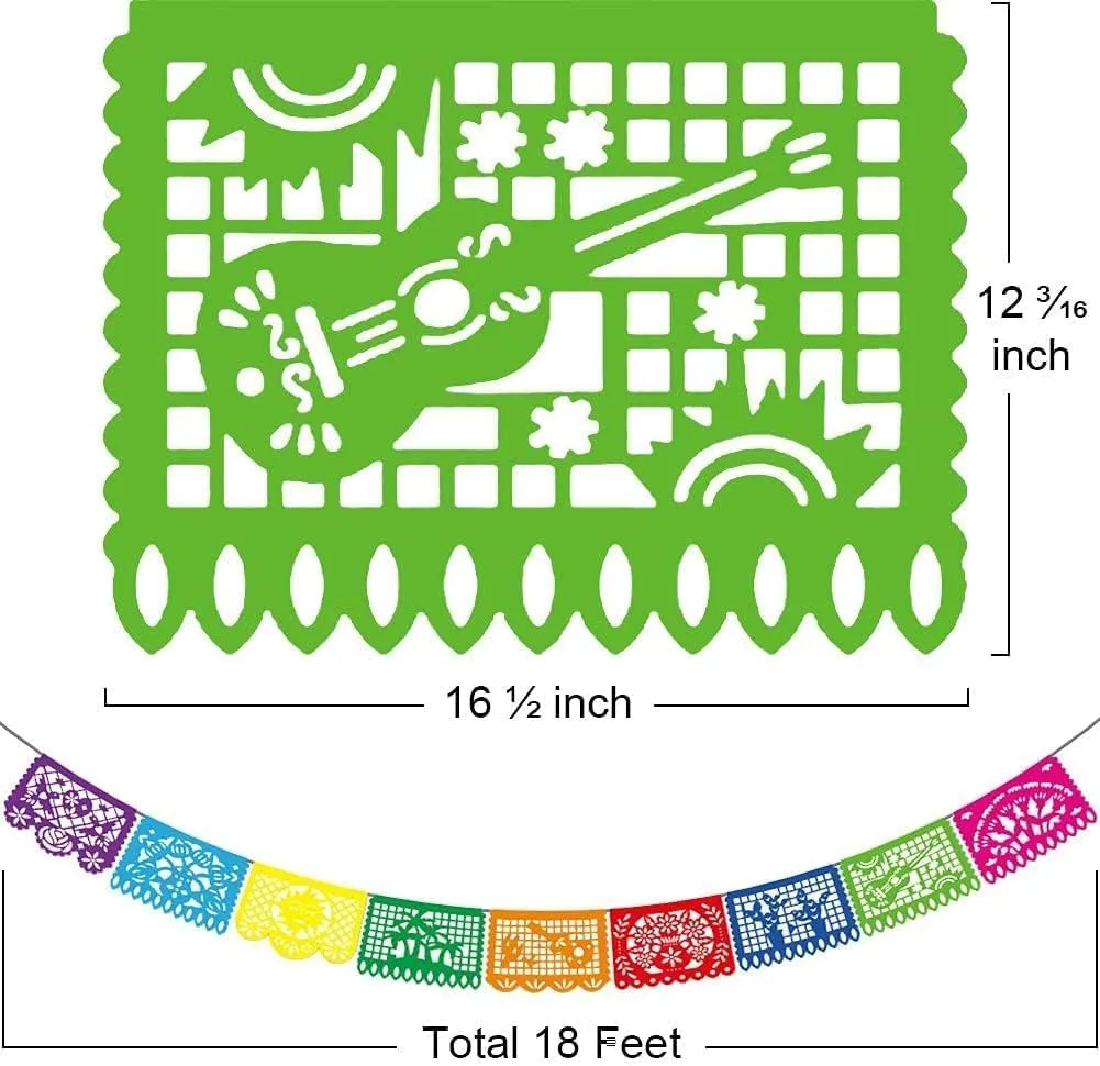 5PCS Mexican Party Banners, Cinco De Mayo Decoration Fiesta Party Decoration, Mexican Themed Party Decor 5 De Mayo Banner Plastic Papel Picado, Mexico Birthday Party Supplies -12 Patterns/90FT