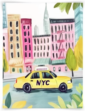 5x7 NYC Taxi Watercolor Print, Iconic New York City Art, Yellow Cab Decor, UNFRAMED