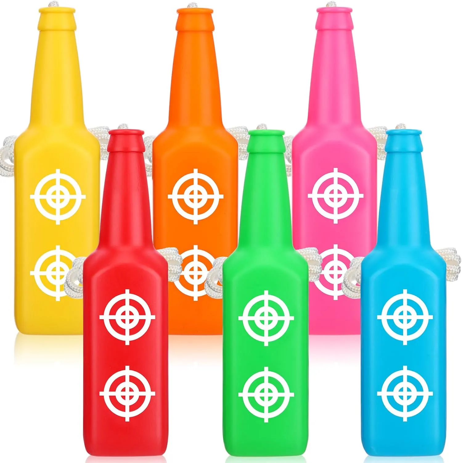 6 Pack Shooting Bottles Shatterproof Bottle Targets with Rope Hanging Targets for Firearm Target Practice Shooting Accessories for Indoor Outdoor Gun Ranges