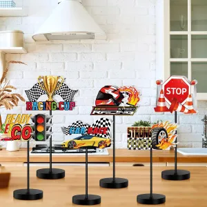 6 Pcs Race Car Party Decorations Racing Party Table Centerpieces Race Car Table Sign, Flag, Helmet, Track, Light, Tires, Trophy, Sport Car, for Home Office Desk Tray Decor Birthday Supplies