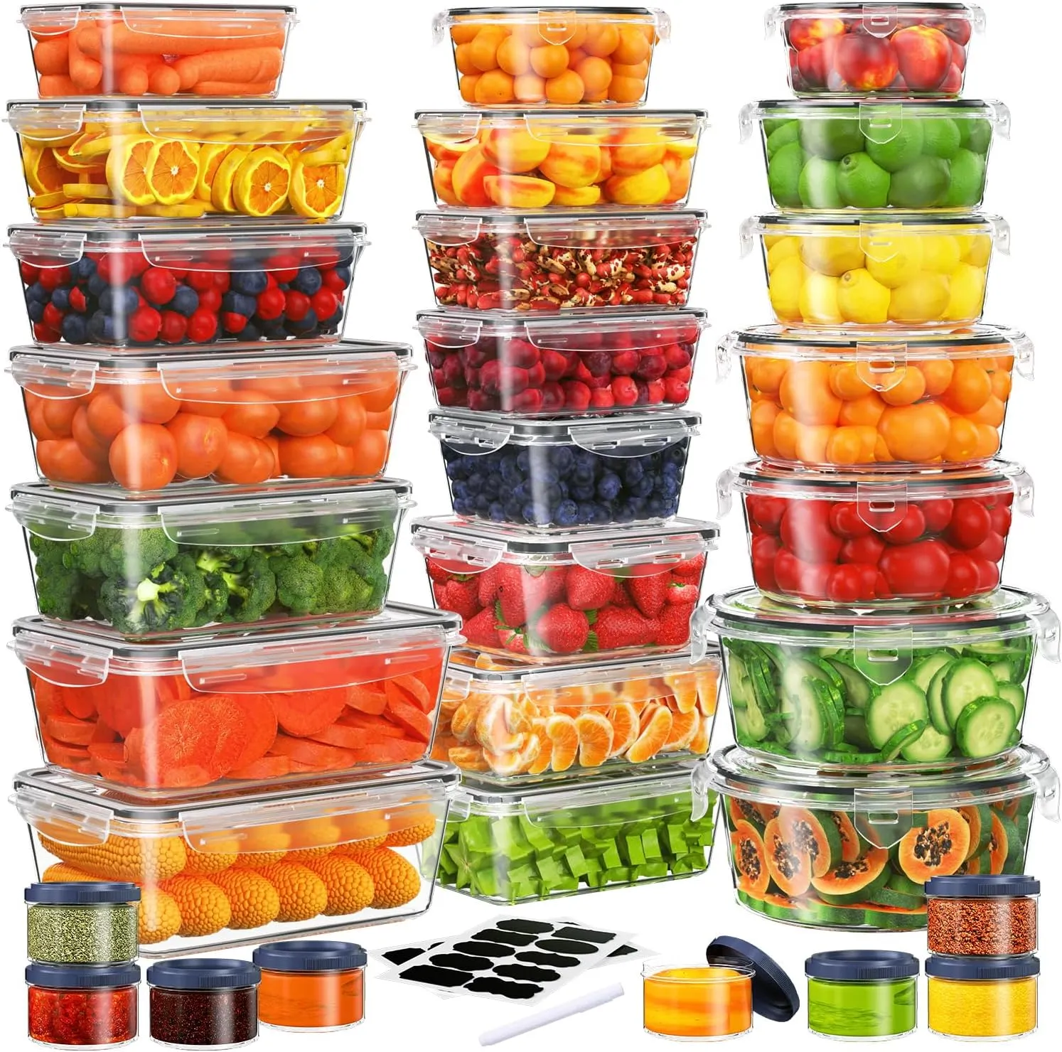 60-Piece Large Food Storage Containers Set - Leakproof, BPA-Free Plastic with Lids Airtight for Kitchen Storage and Organization Reusable with Labels Pen- Microwave Dishwasher Freezer Safe