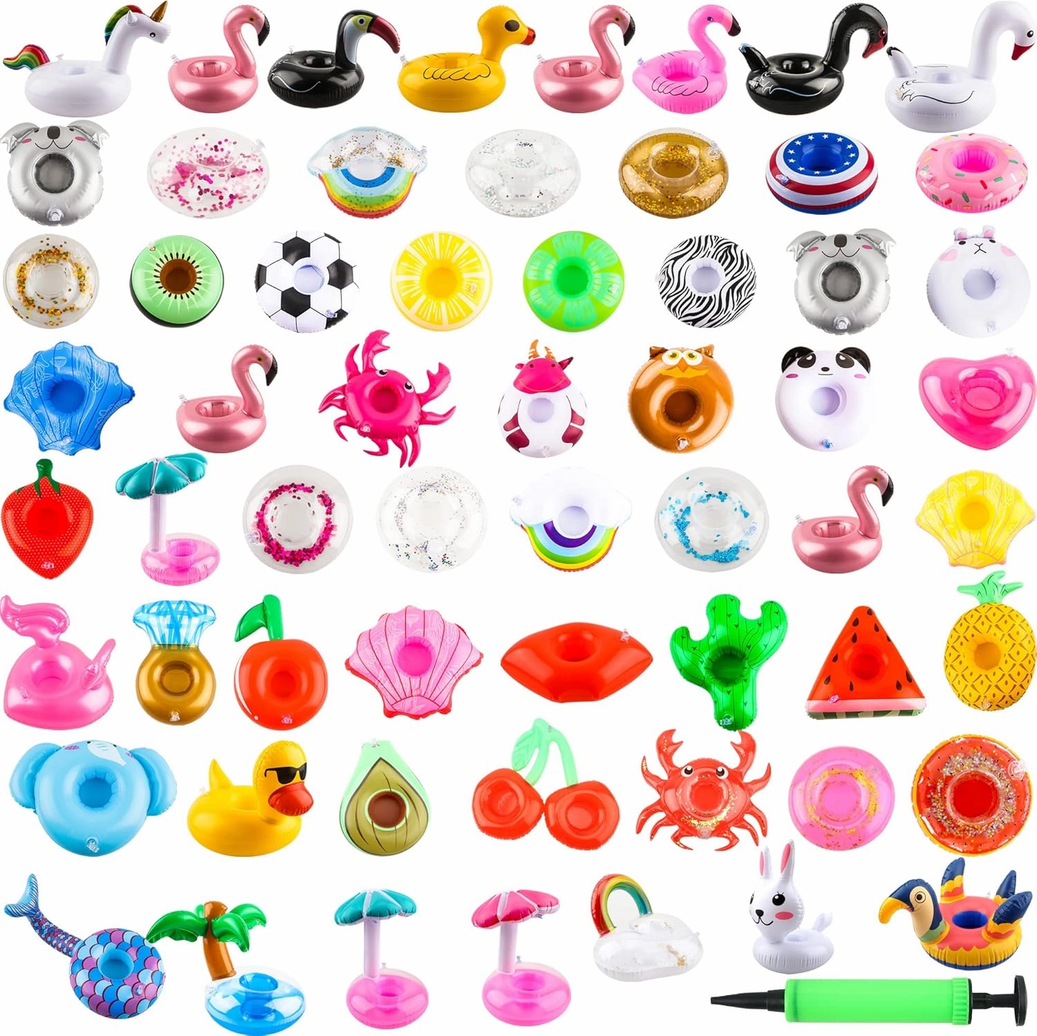 60 Pack Inflatable Drink Holders Inflatable Pool Cup Coasters Inflatable Drinking Cup Holder with Air Pump for Swimming Pool Beach Holiday Party Supplies