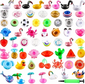 60 Pack Inflatable Drink Holders Inflatable Pool Cup Coasters Inflatable Drinking Cup Holder with Air Pump for Swimming Pool Beach Holiday Party Supplies