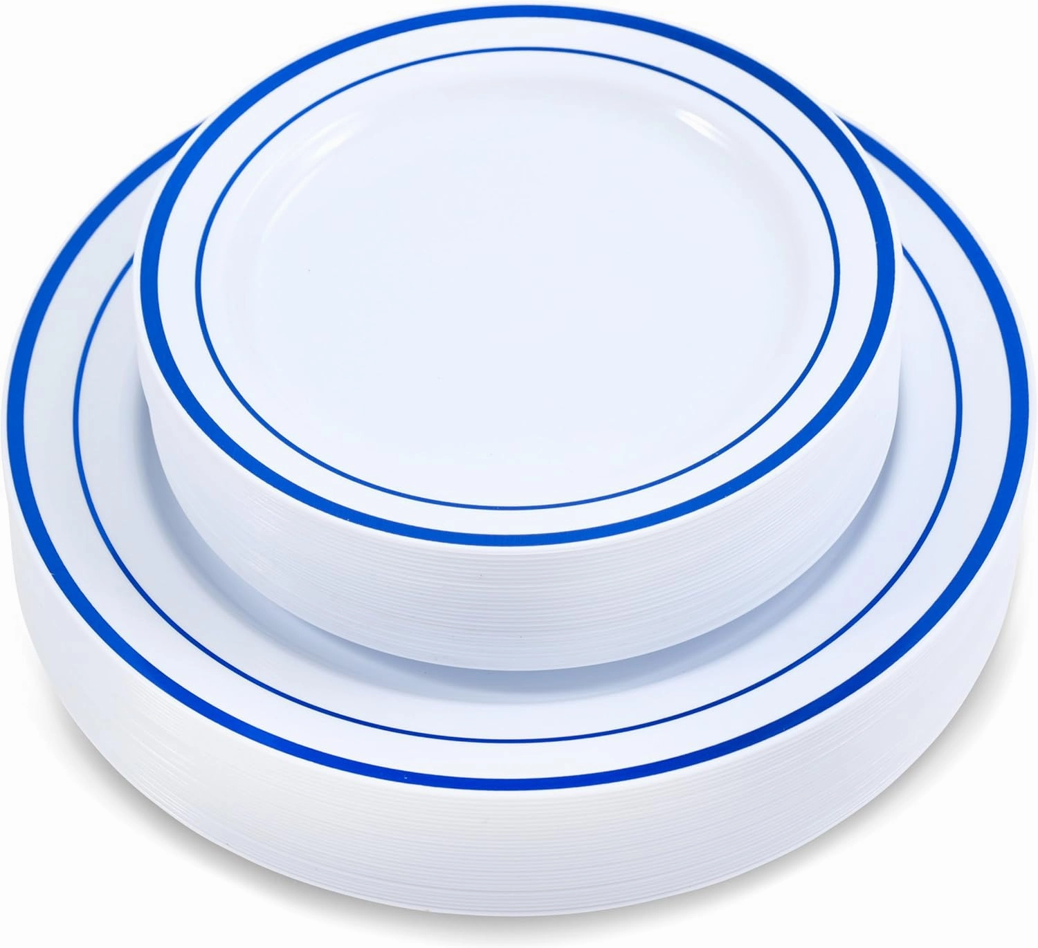 60 Pieces White Plastic Disposable Plates - Premium Heavy-Duty 30 Dinner Plates & 30 Salad Plates with Blue Rim Ideal for Party, Birthday and Special Events