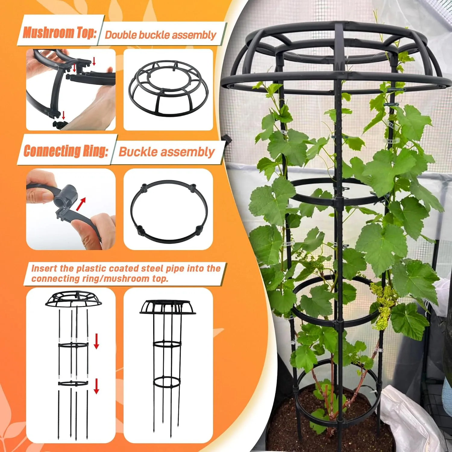 65 Inch Garden Trellis for Climbing Plants Outdoor, Mushroom Top Trellis for Potted Plants, Vines, Roses, Clematis, and Vegetables, Plant Trellis Support 1 Pack