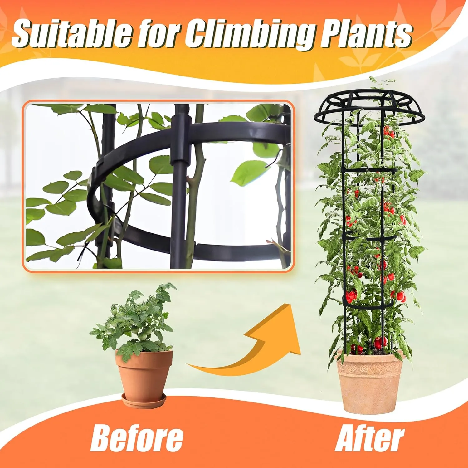 65 Inch Garden Trellis for Climbing Plants Outdoor, Mushroom Top Trellis for Potted Plants, Vines, Roses, Clematis, and Vegetables, Plant Trellis Support 1 Pack