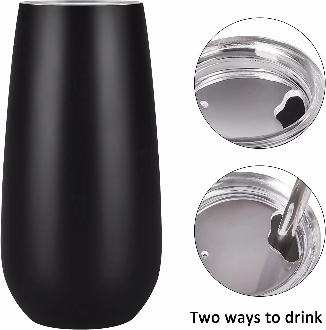 6 Pack Stemless Double Insulated Champagne Flute Tumbler with Lid, 6 Oz Unbreakable Reusable Cocktail Cups Champagne Toasting Glasses, Birthday Christmas Gifts for Friends, Wine Glass Tumbler, Black