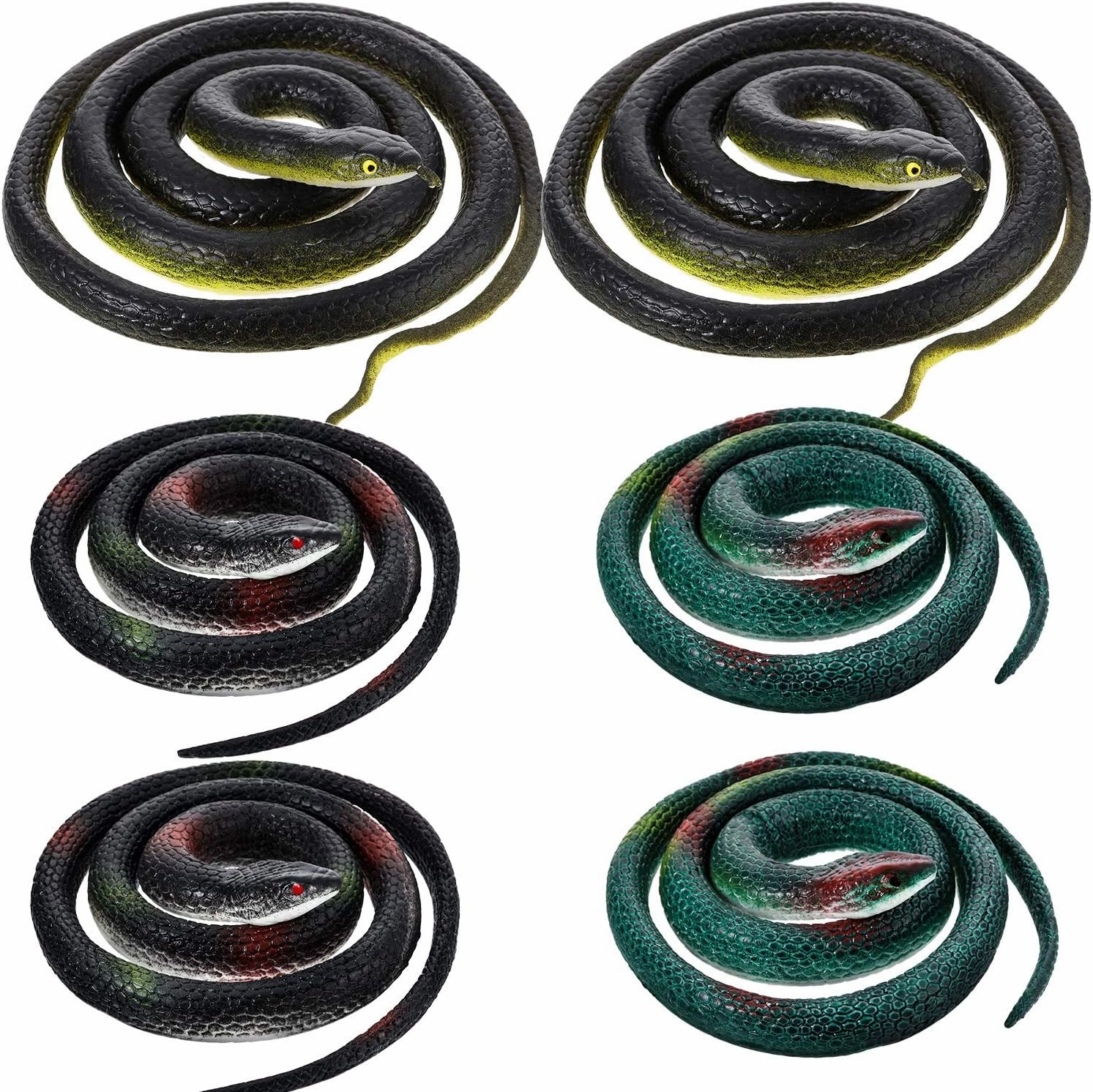 6 Pieces Rubber Snakes Realistic Large Fake Garden Snake to Keep Birds Away Scare Squirrels in 2 Sizes 47 Inches and 29 Inches, Black Lifelike Toys for Garden Halloween Prank Props Scare Decoration