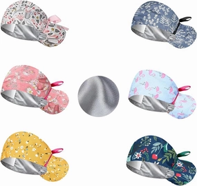 6Pcs Satin Lined Scrub Caps Women, Adjustable Surgical Caps for Women, Nurse Caps for Women Men with Button and Sweatband