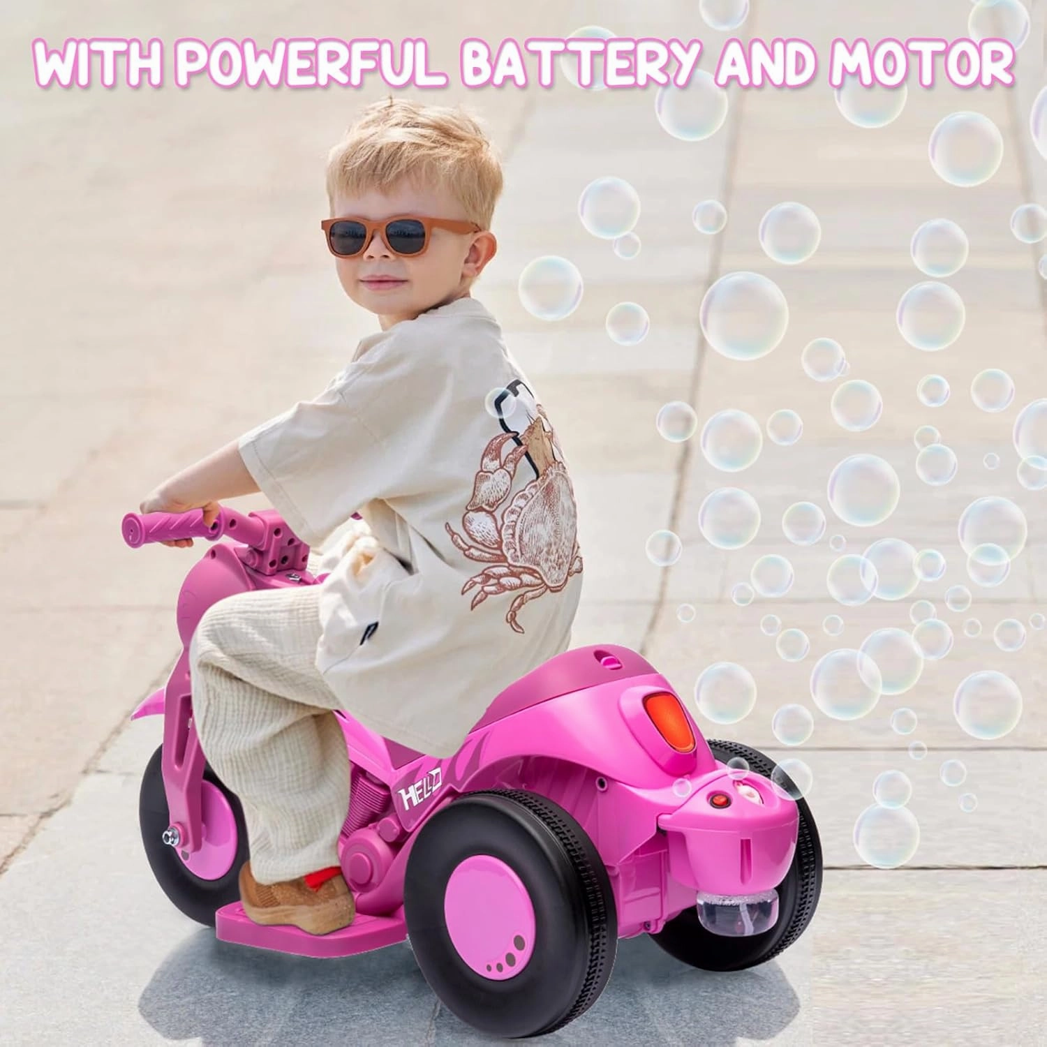 6V Electric Bubble Car, Toddler Motorcycle Automatic Bubble Function, Foot Pedal, Headlight & Music 3 Wheels Vehicle for 3 and Up Boys Girls